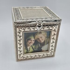 Things Remembered Silver Filigree Cube Photo Frame Keepsake Box Heart Clasp